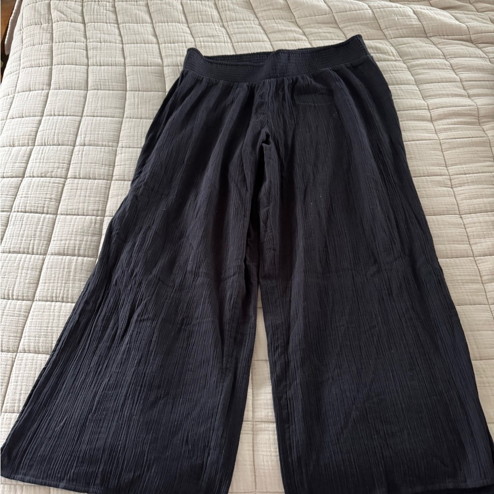 Lands' End Black Gauze Wide Leg Crops